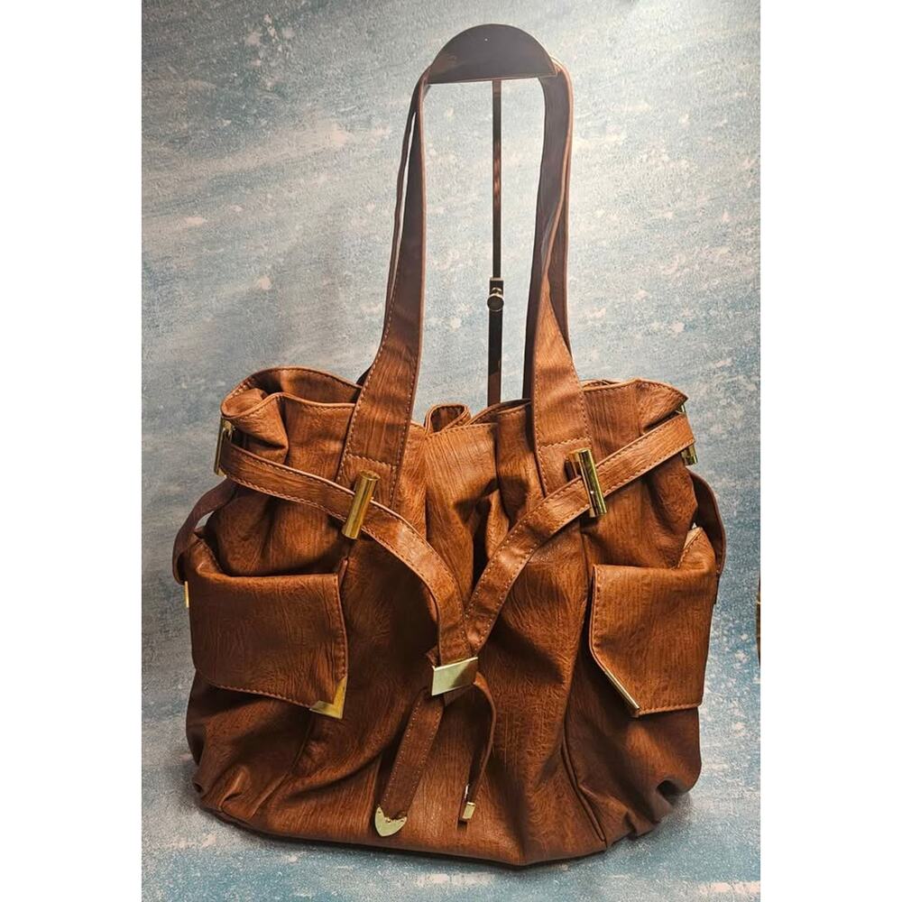 🤎 Cognac Brown Faux Leather Tote – Classic Style, Everyday Function